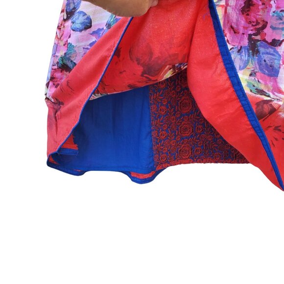 Long Sleeve Dress Floral Red Blue Embroidered Patchwork Kameez Size S NWOT - Picture 13 of 16